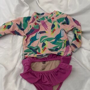 Tea Collection Pink and Multicolor Bird Rashguard Set